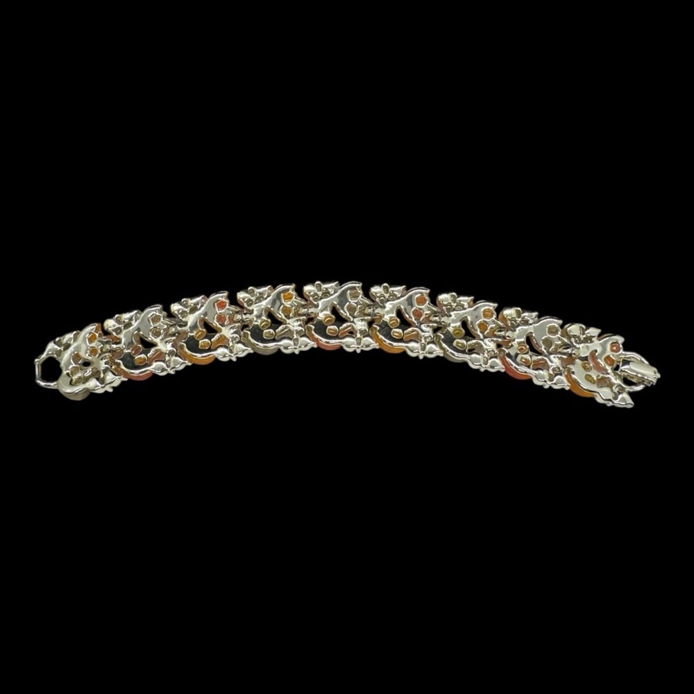 Vintage Hallmarked Lisner Fall Colored Acrylic Leaves & Rhinestone Bracelet - Picture 8 of 12